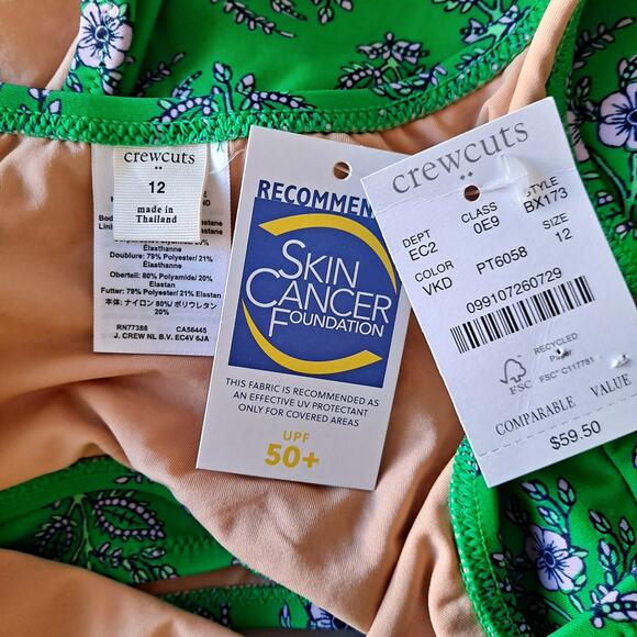 NWT Crewcuts J. Crew Floral Print Cutout One Piece Swimsuit Green Girls Size 12 - Picture 5 of 8